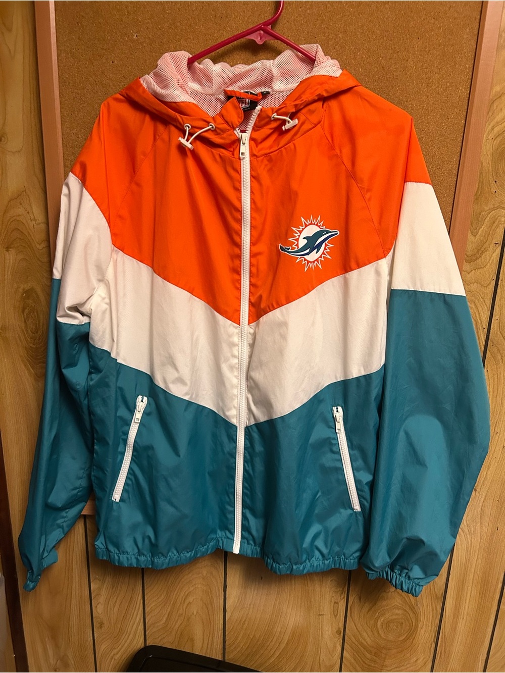 NFL Orange White Teal Miami Dolphins Colorblock Windbreaker
